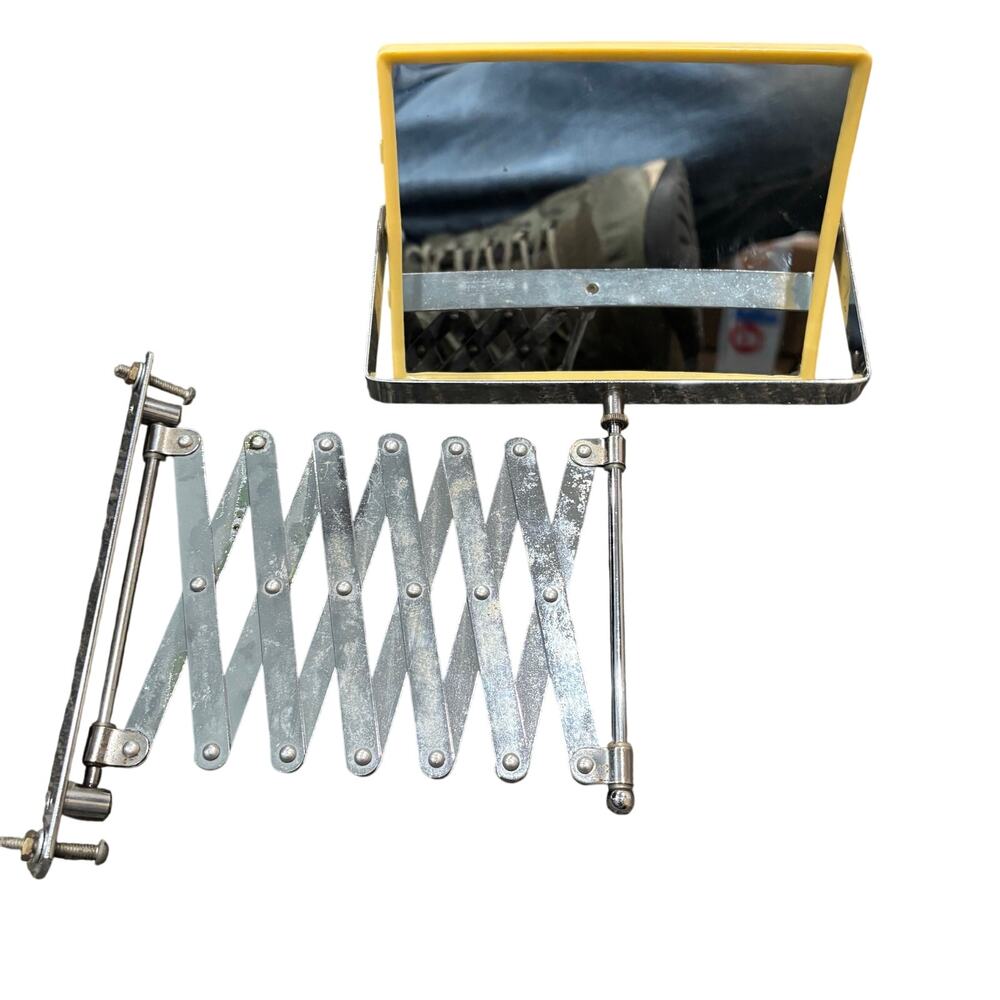 Accordion Wall Mount Pivoting Make Up Vanity Mirror Scissor Mid Century Vintage